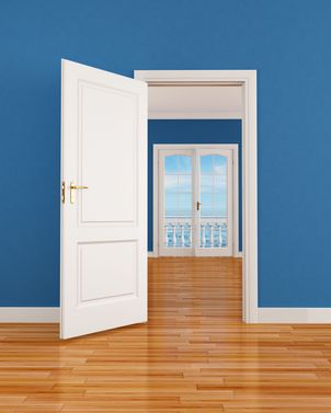 Maalari Etel-Karjala, suunnitelma sinisille seinille ja valkoiselle ovelle